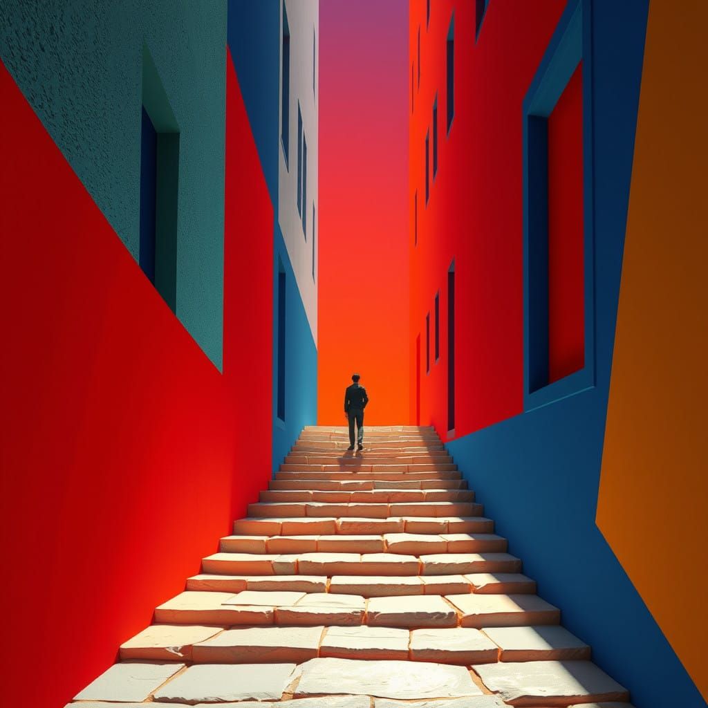 Vibrant Cubist Cityscape in Synthetic Cubism Style