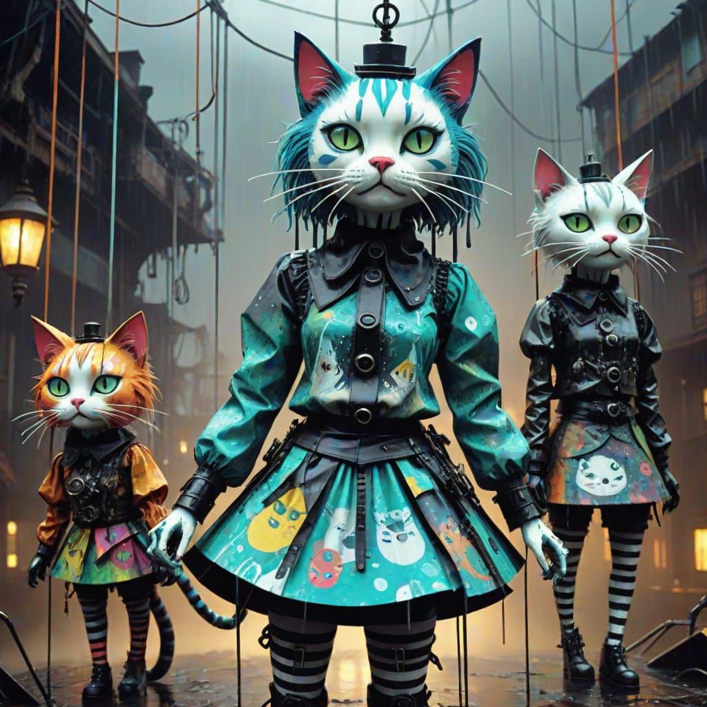 Surreal Cat Girls in Rustpunk Psychedelic Style