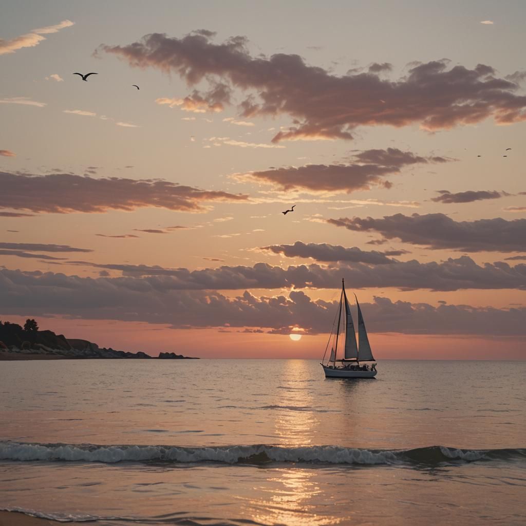 Sailboat at Sunset in a Kinkade Style
