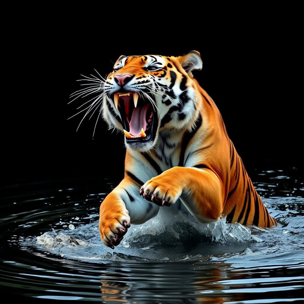 Tiger Leaps from Dark Water: Dramatic Photography