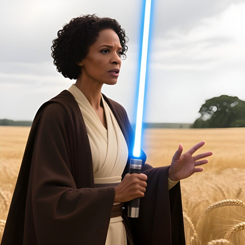 African American Jedi Master with Blue Lightsaber in Wheat F...