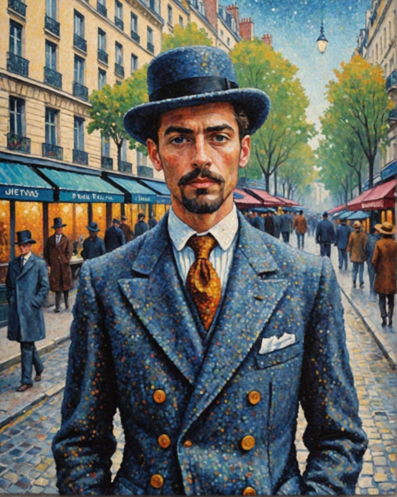 Dandy in Paris: Pointillist Neo-Impressionist Portrait