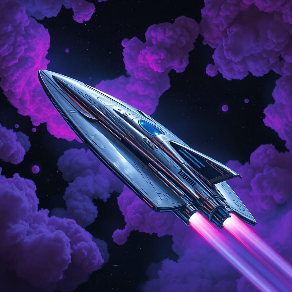 Futuristic Spaceship Soaring Through Starry Nebula