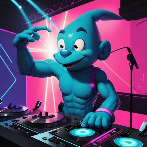 Anthropomorphic Smurf DJ in Splash Art Style