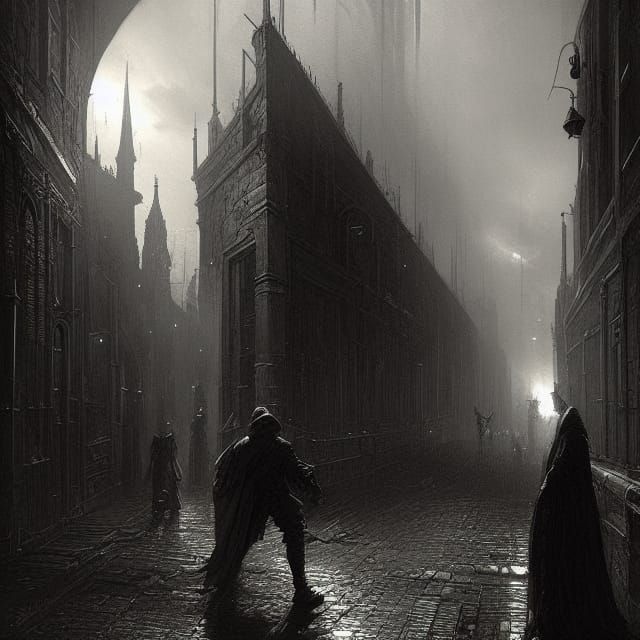 Inquisitor Stalks Prey in Dark Victorian Alley