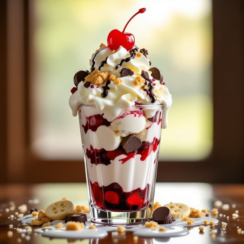 Delicious Ice Cream Sundae with Bokeh Lighting