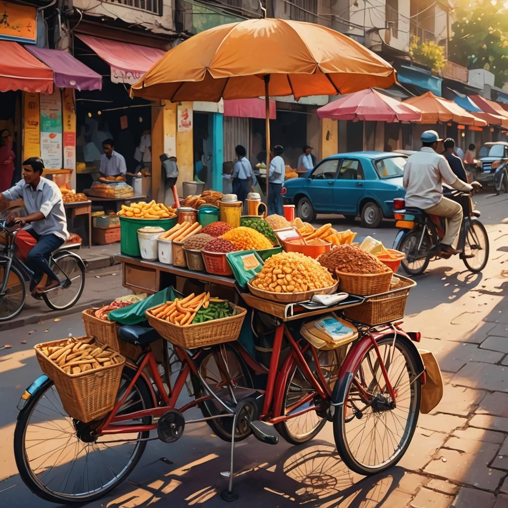 Vibrant Indian Street Food Vendor Illustration