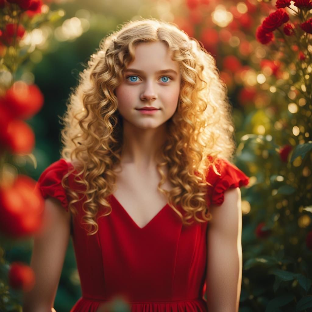 Glamorous Teenage Girl in Bold Red Prom Dress