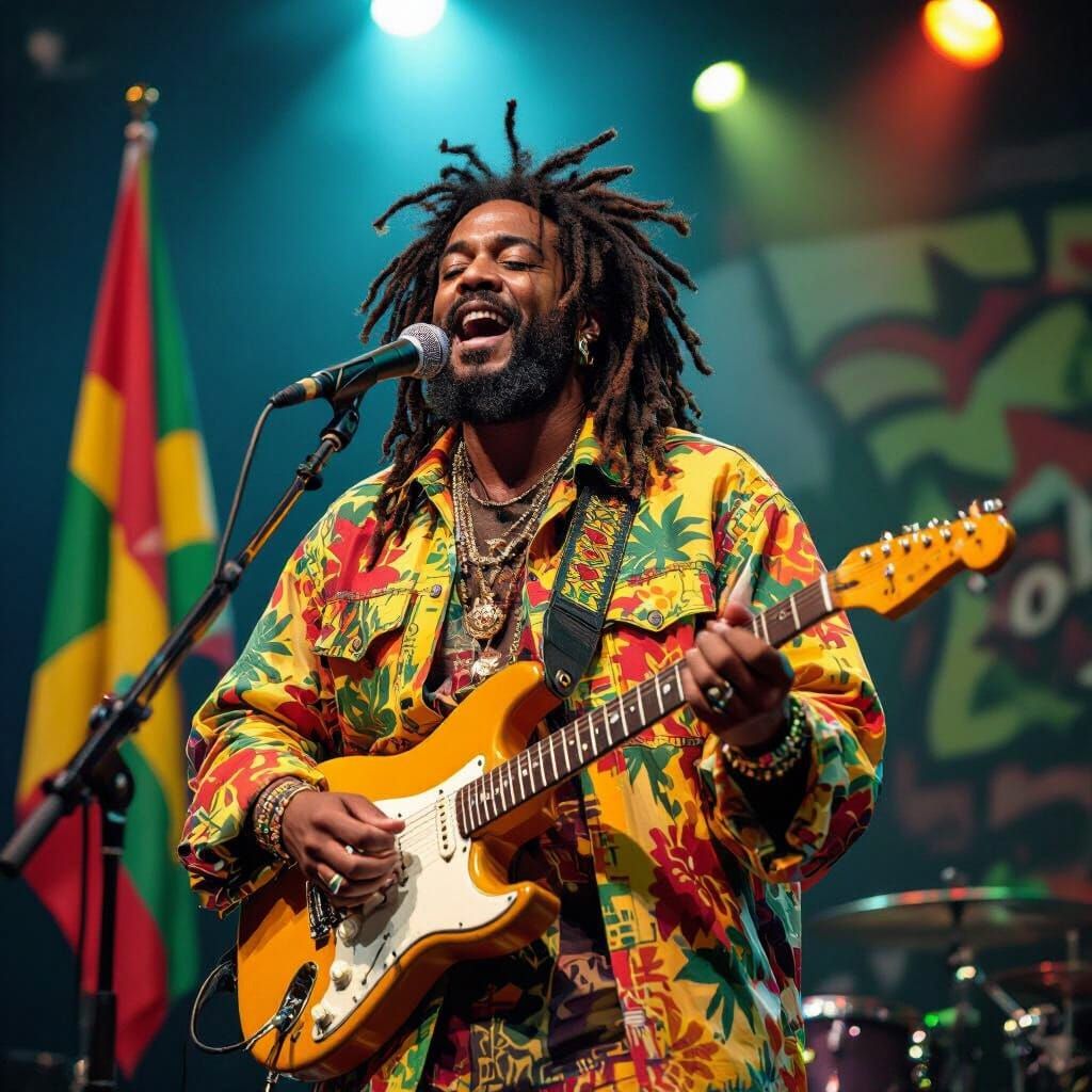 Ja'eem: Reggae Musician in Basquiat-Murakami-Banksy Style