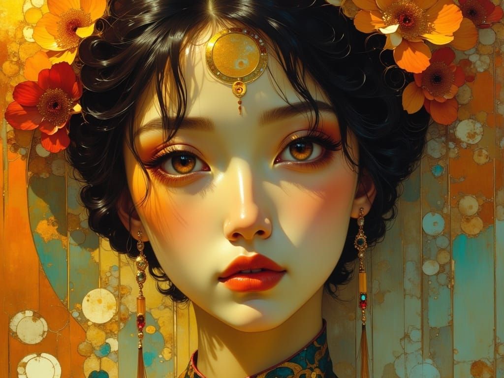 Glamorous Woman Posing by Jukebox in 70s Style