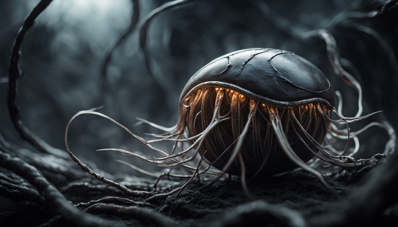 Surrealistic Biomechanical Seeds in Dark, Moody Environment