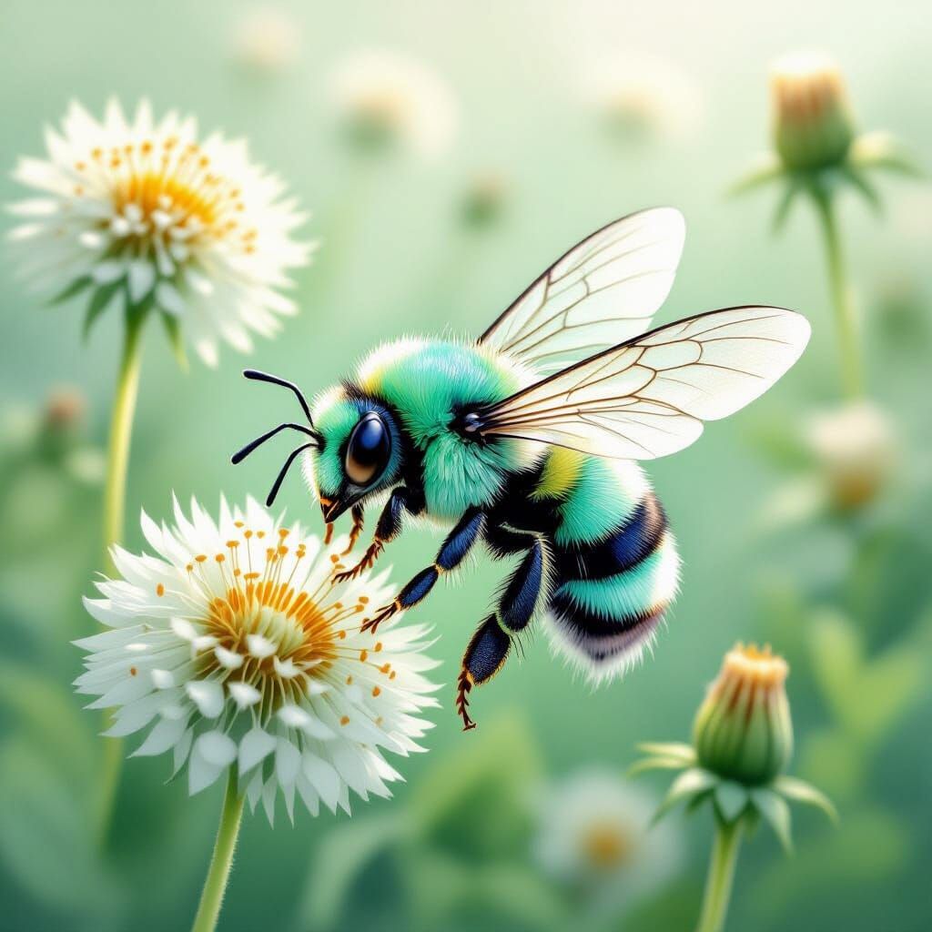 Mint Green Bumblebee in Surreal Watercolor Style