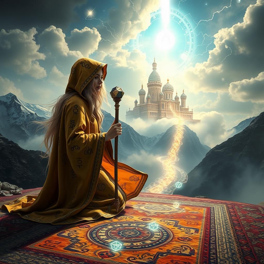 Mystical Mage Creates Portal in Surreal Landscape