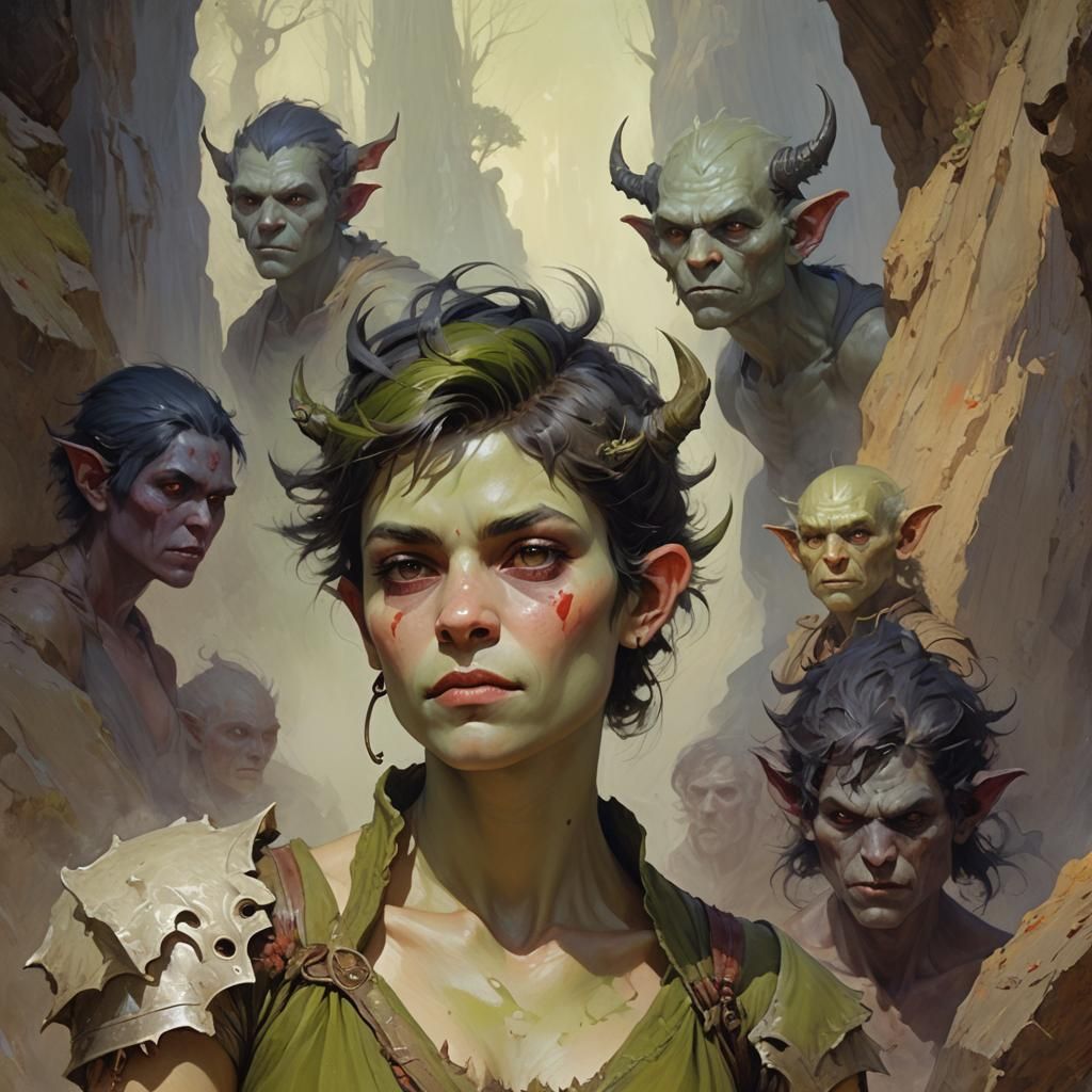 Female Orc Family in Detailed Matte Painting Style