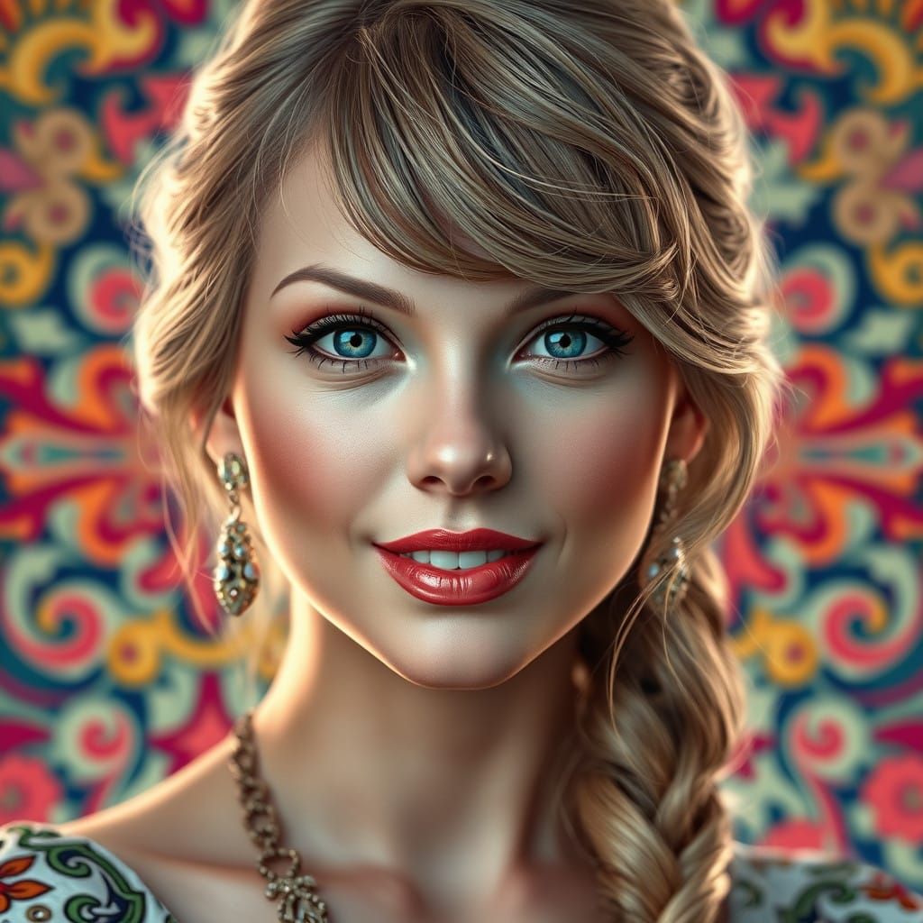 Confident American Pop Sensation Portrait in Vibrant Digital...