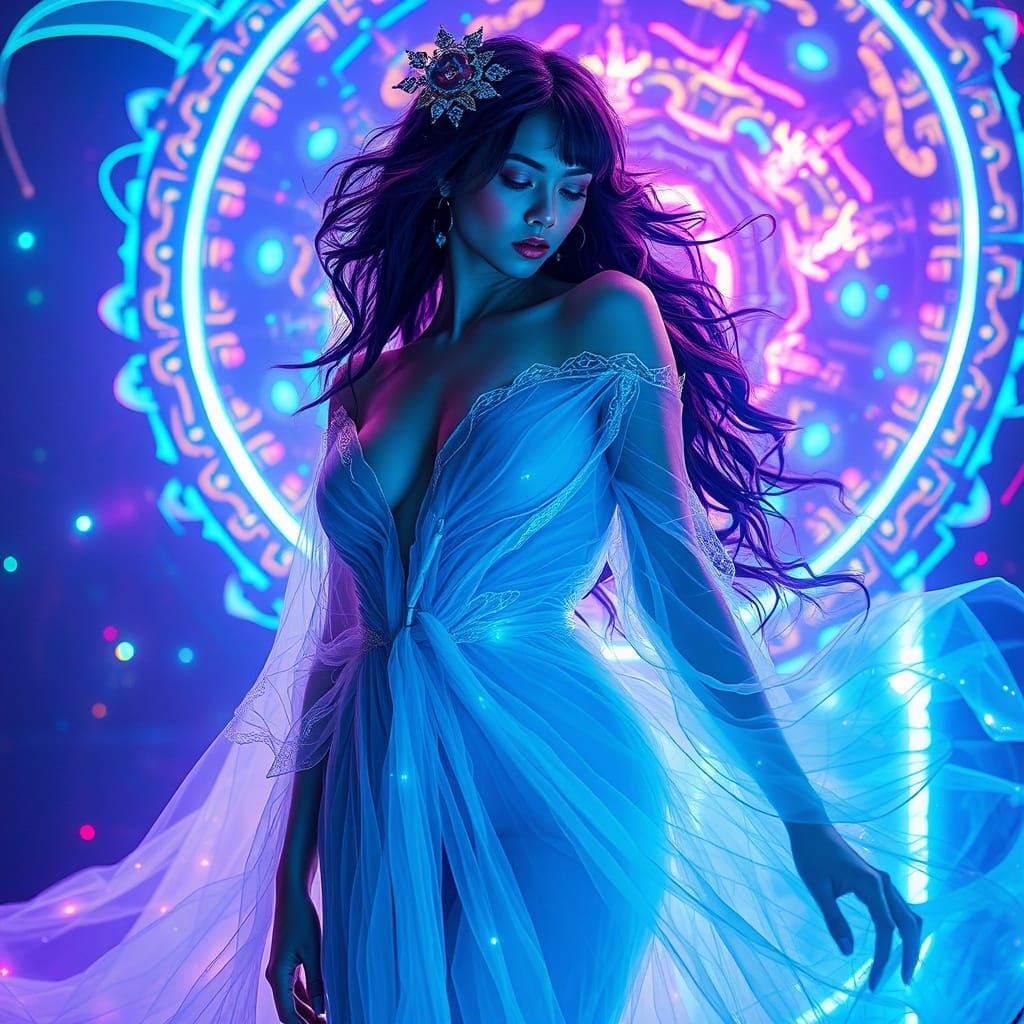 Ethereal Futuristic Princess in Neon Dreamscape