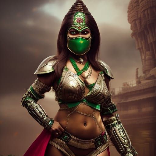 Indian Female Superhero in Green Armor Digital Painting
