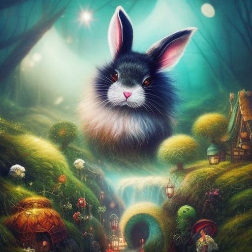 Chibified Rabbits in Whimsical Fantasy Scenery