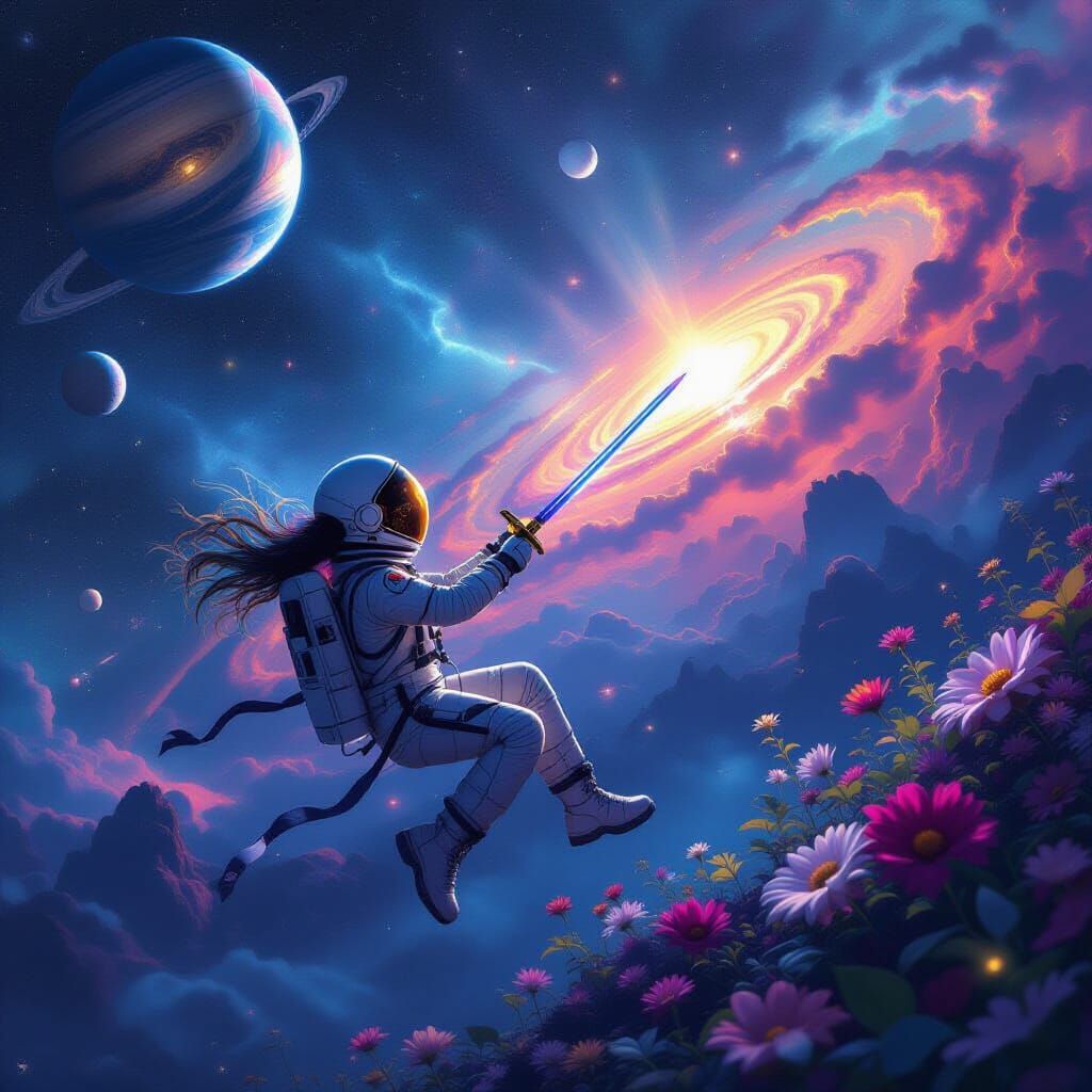 Hong Kong Schoolgirl Astronaut in Alien Nebula