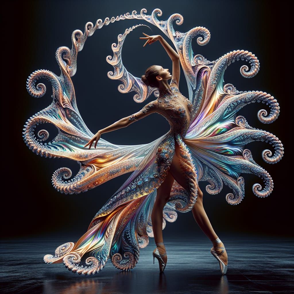 Elegant Dancer in Iridescent Fractal Dress