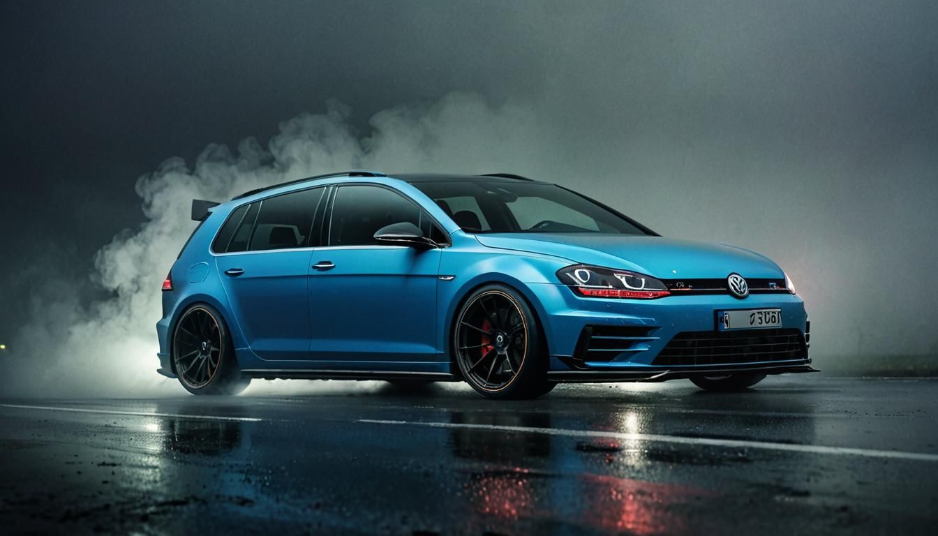 VW Golf 7R Drifting in Neon Fog