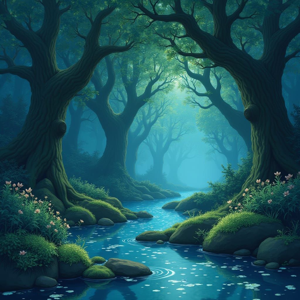 Serene Glade with Bioluminescent Flora in Soft Fantasy Style