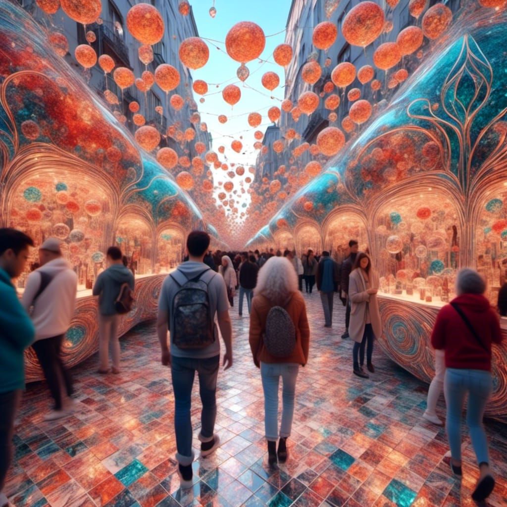 Vibrant Mosaic Market Festival in Surreal Style