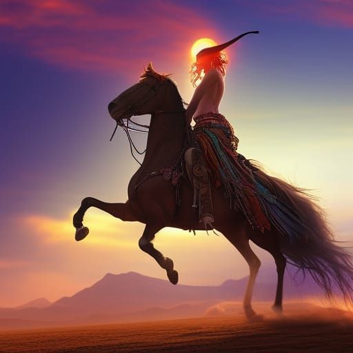Cowgirl Rides Into a Colorful Digital Sunset