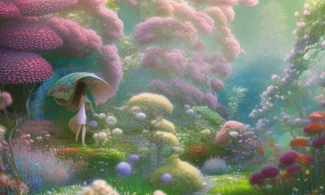 Maximalist Garden Photoillustration in Anime Style