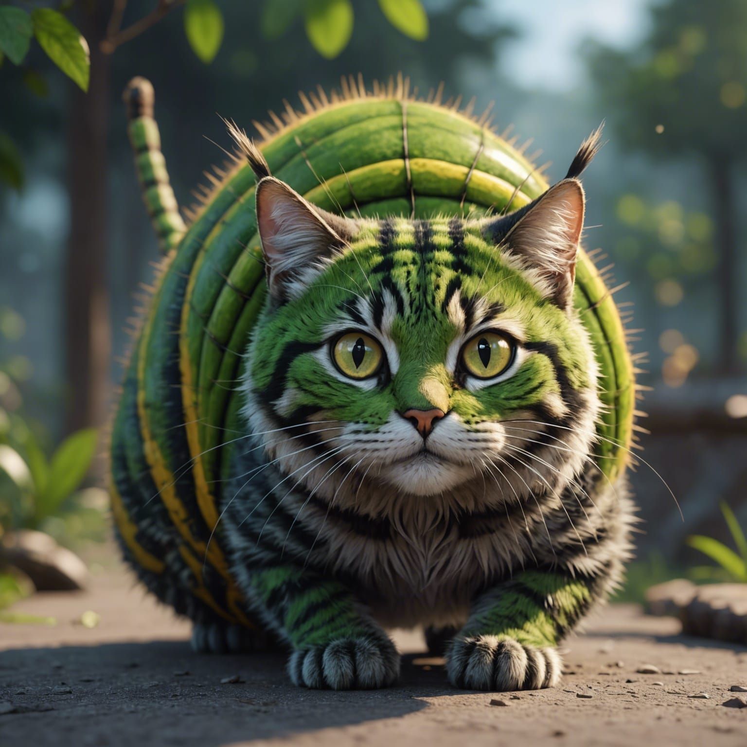 Cat-Headed Caterpillar: Detailed 3D Anime Art