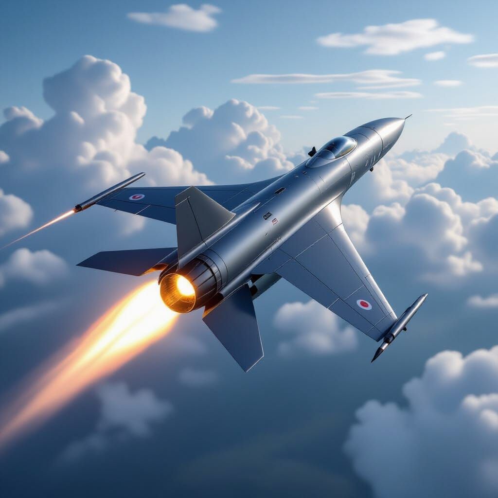 Sleek Missile Soars Through Sky in Realistic 3D Style