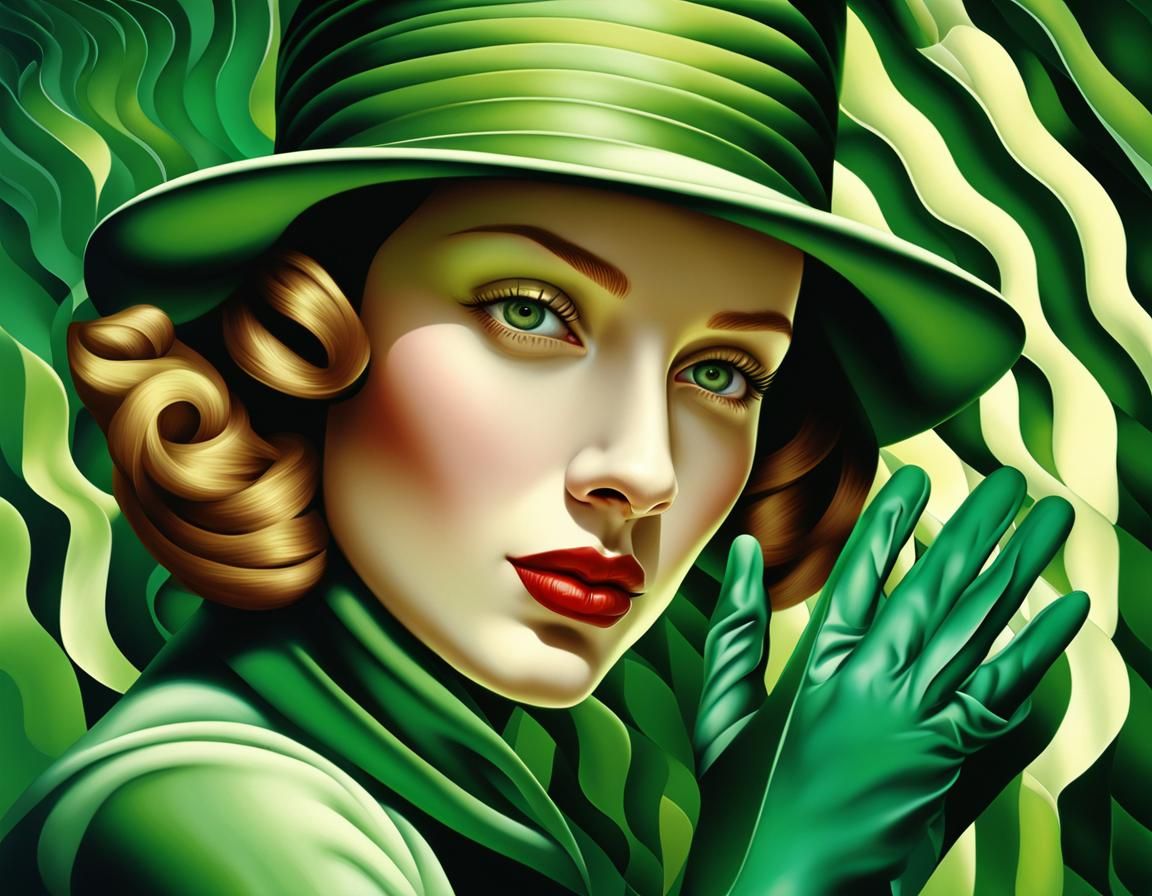 Art Deco Lady with Gloves in Psychedelic Style