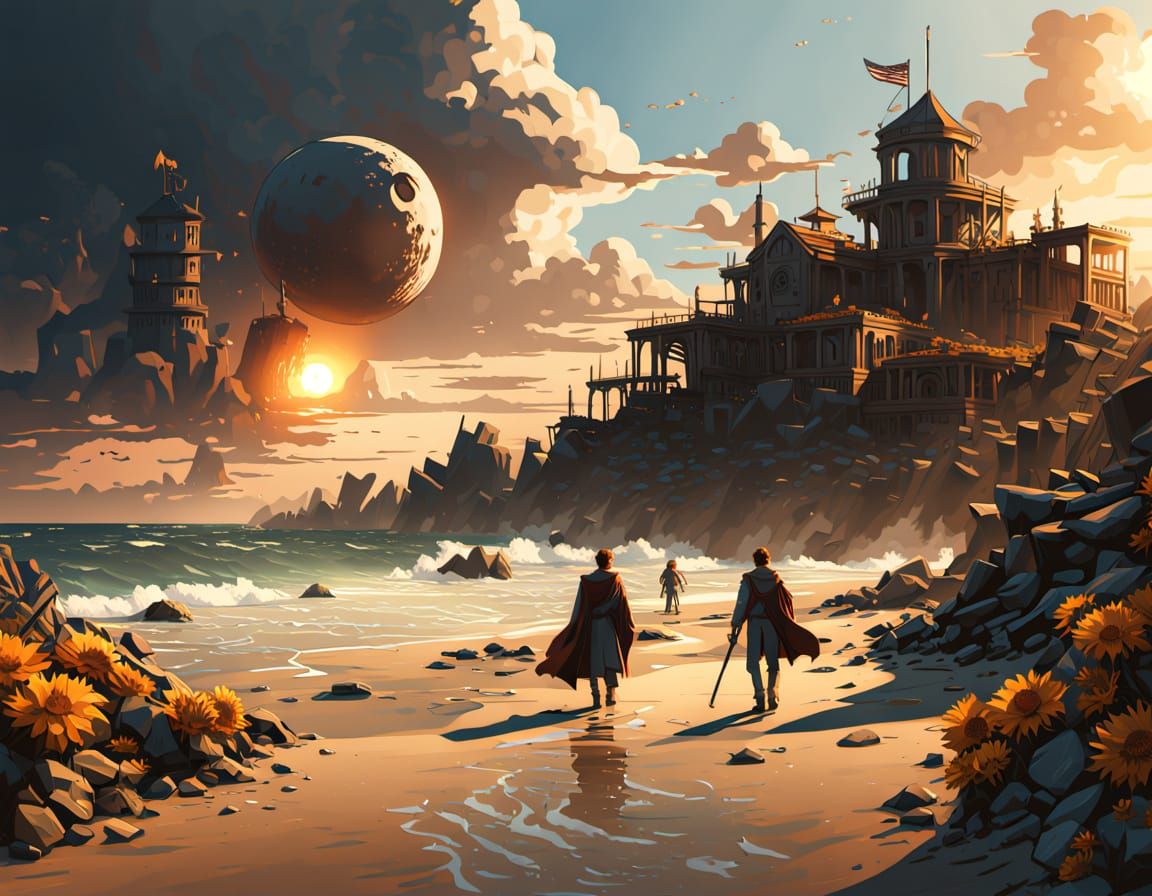 Teenage Boys in Capes Play Baseball on Beach