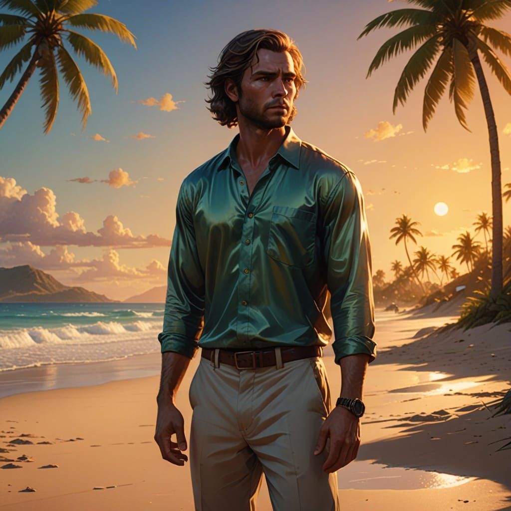 Glowing Beach Character at Golden Hour