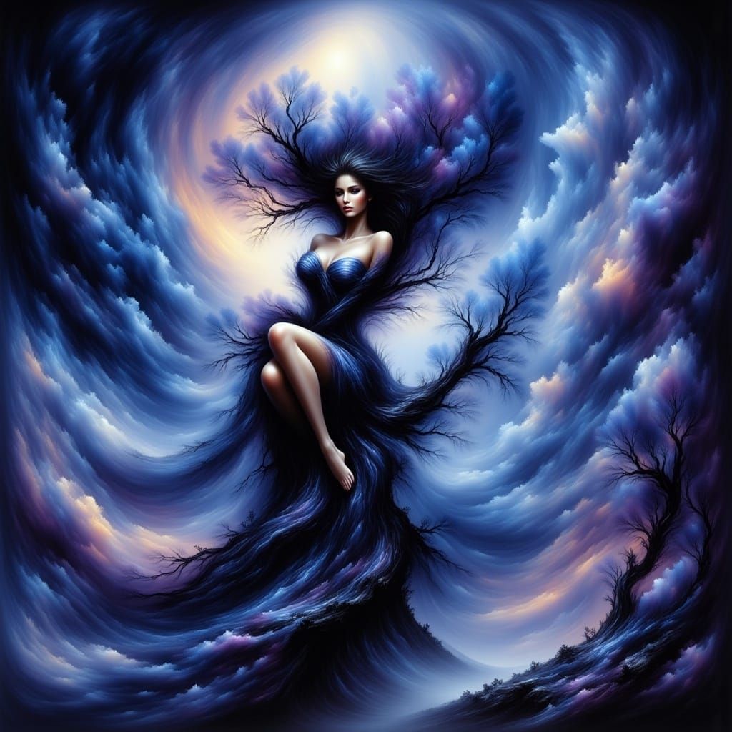 Blues Woman Shaped Like Guitar in Digital Art