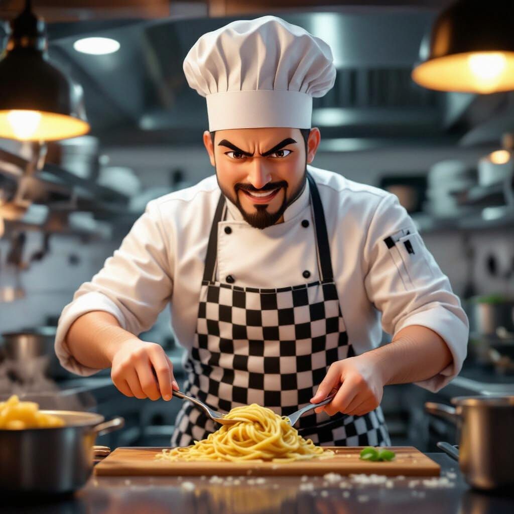 Anime Chef Cooks Pasta in Vibrant 3D Style