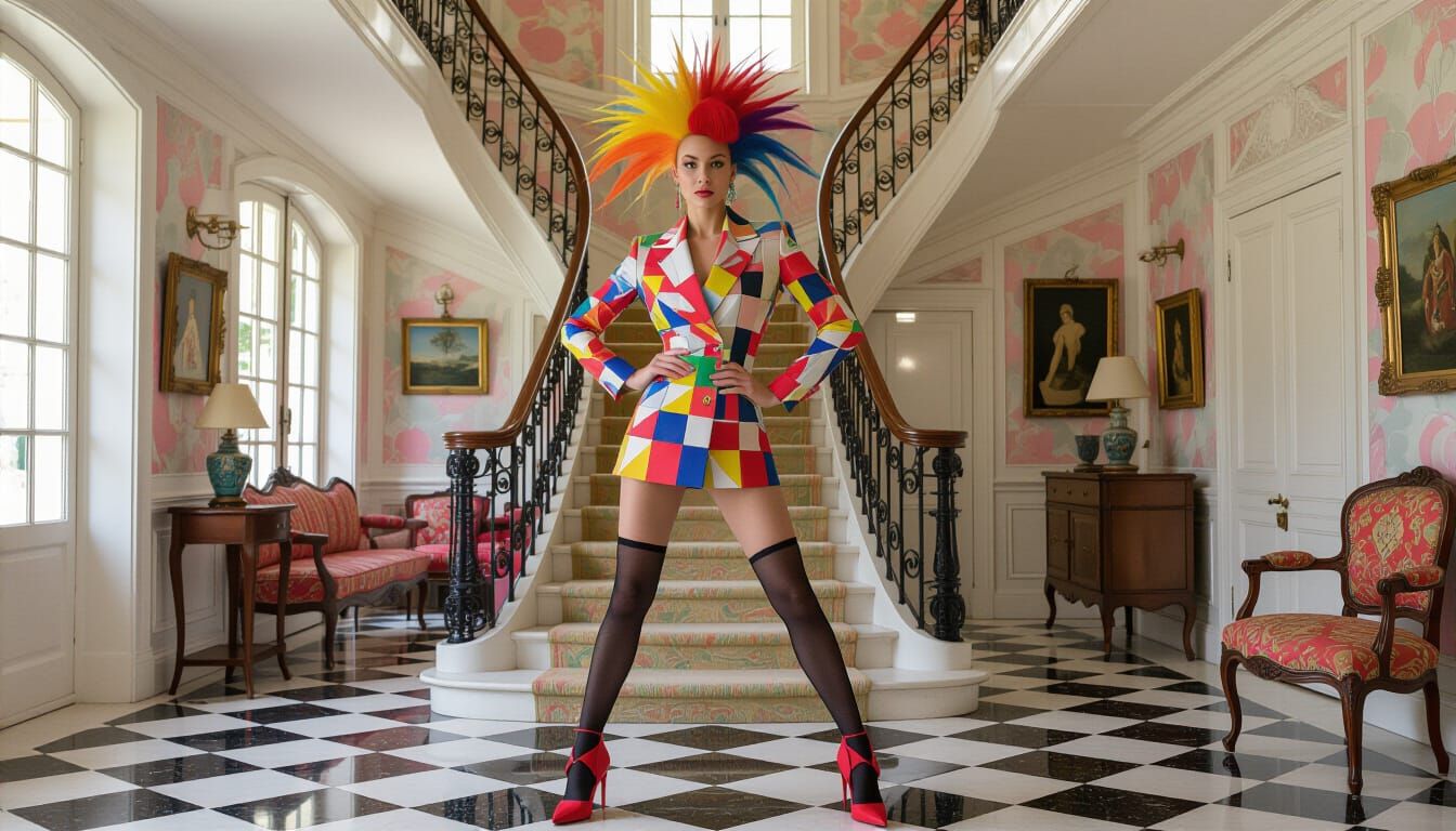 Athletic Lady with Geometric Hairstyle