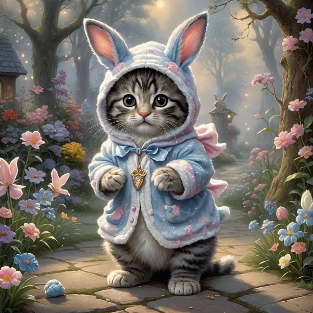 Kitten in Bunny Suit: Ethereal Fantasy Art