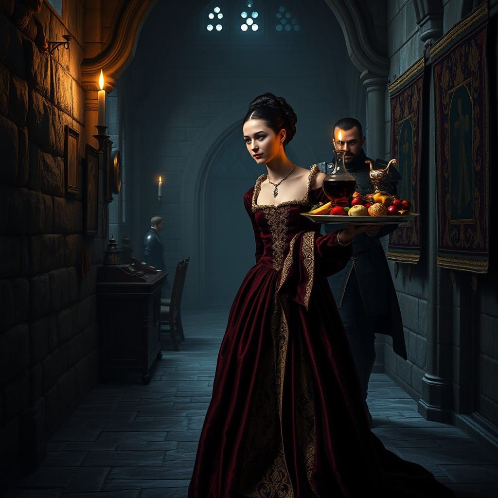 Regal Queen Gertrude Walks Elsinore Castle