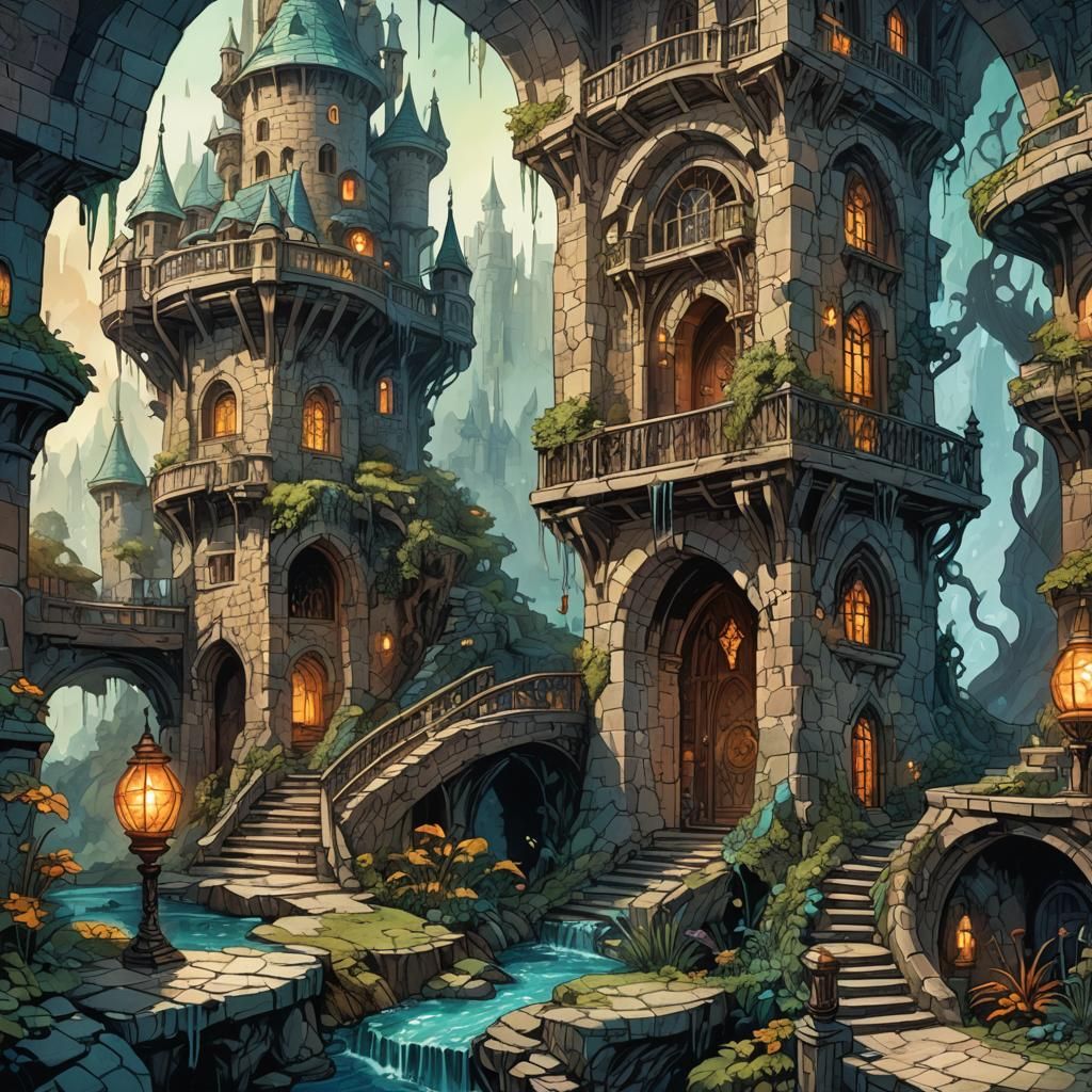 Fantasy Mage Tower with Snake Illustration