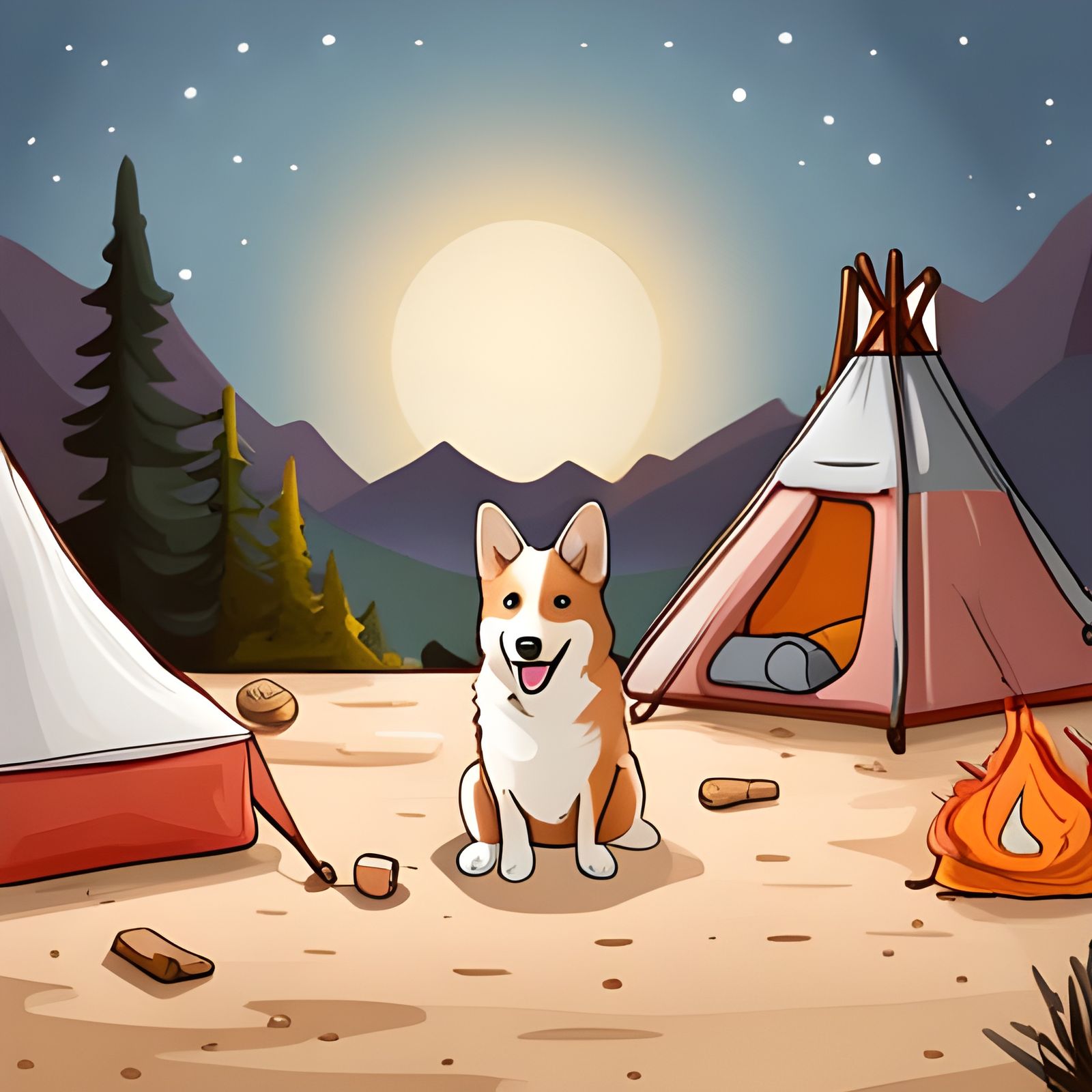 Corgi's Wilderness Adventure: A Realistic Camping Scene