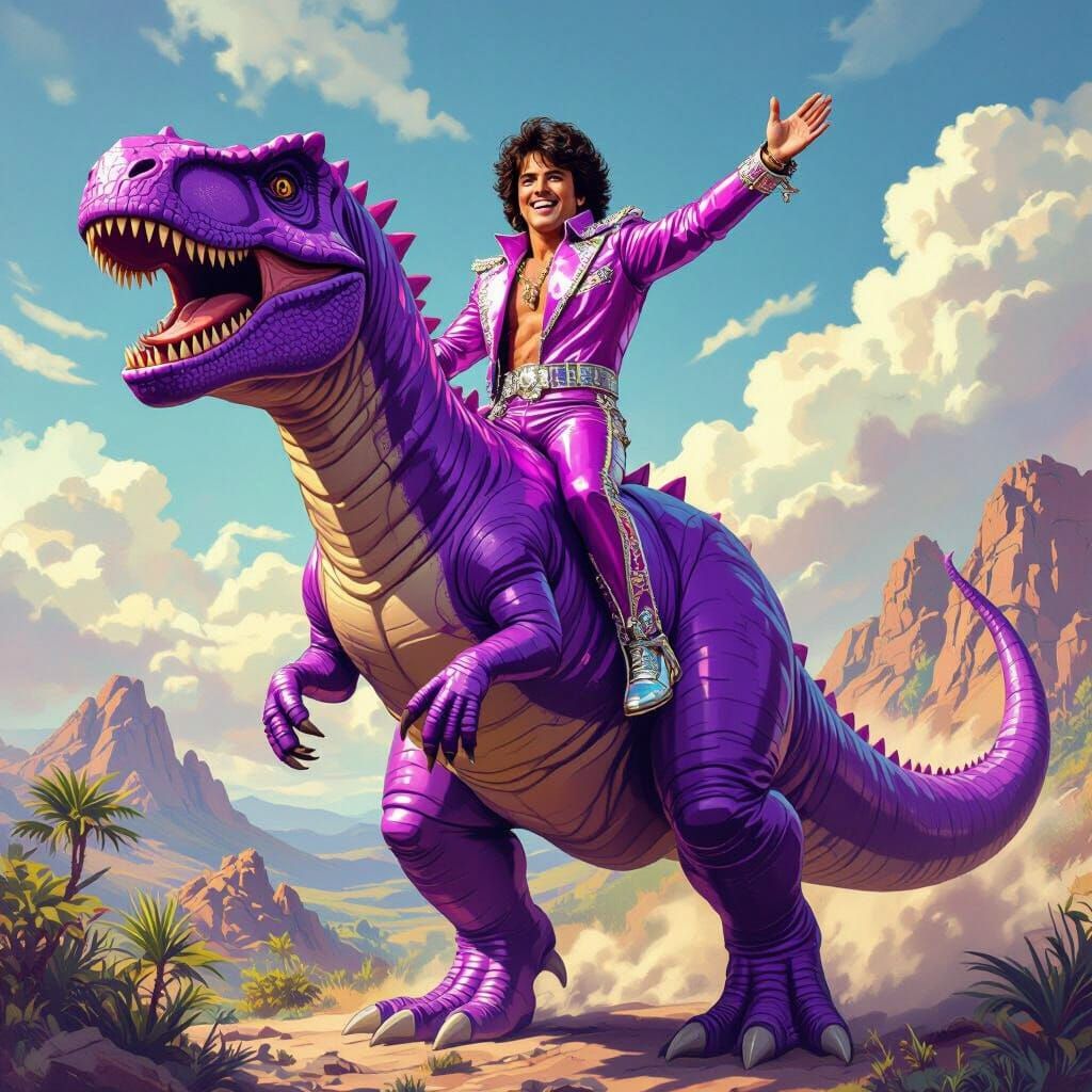 Celebrity Dinosaur Ride in Comic Book Style
