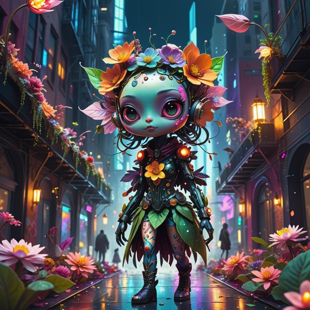Bohemian Cyberpunk Flower Creature Fashion Illustration