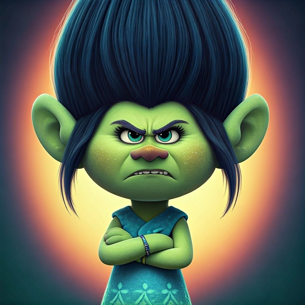 Vibrant Troll with Fiery Temper in Cinematic Style