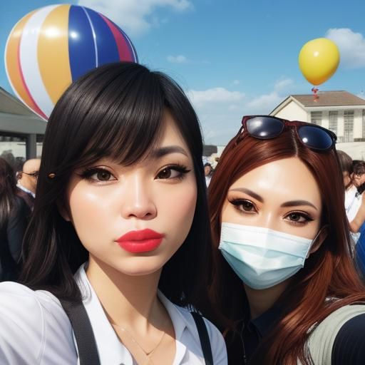 Photobomb, selfie, baloon cover face