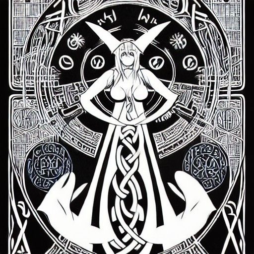 Voluptuous Norse Priestess in Psychedelic Art Style