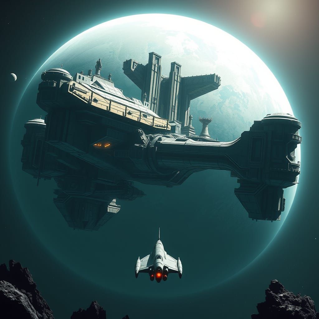 Futuristic Space Station Orbiting Gas Giant, Alien Ruins Arc...