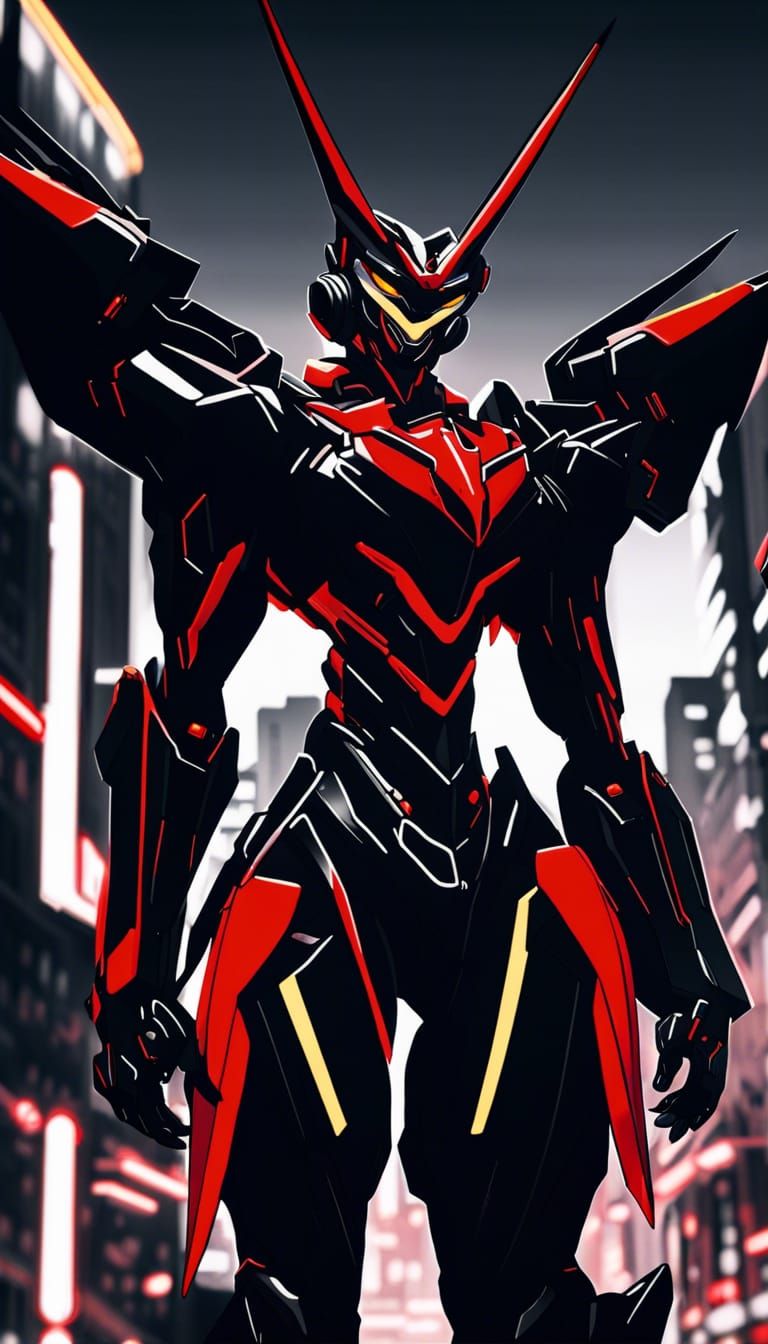 Neon Genesis Evangelion, hyper realistic, onyx black reflect...