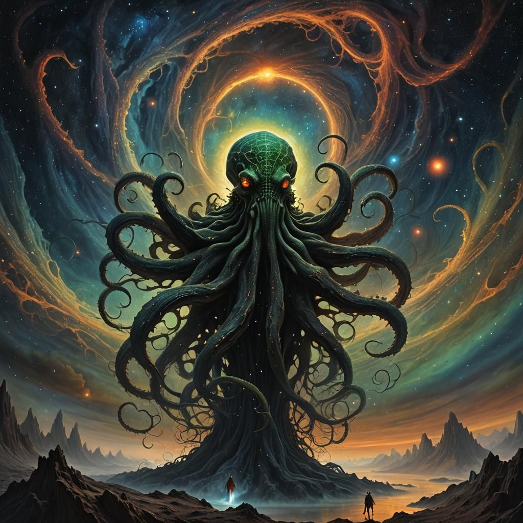 Cosmic Horror: Cthulhu Emerges in Beksiński Style