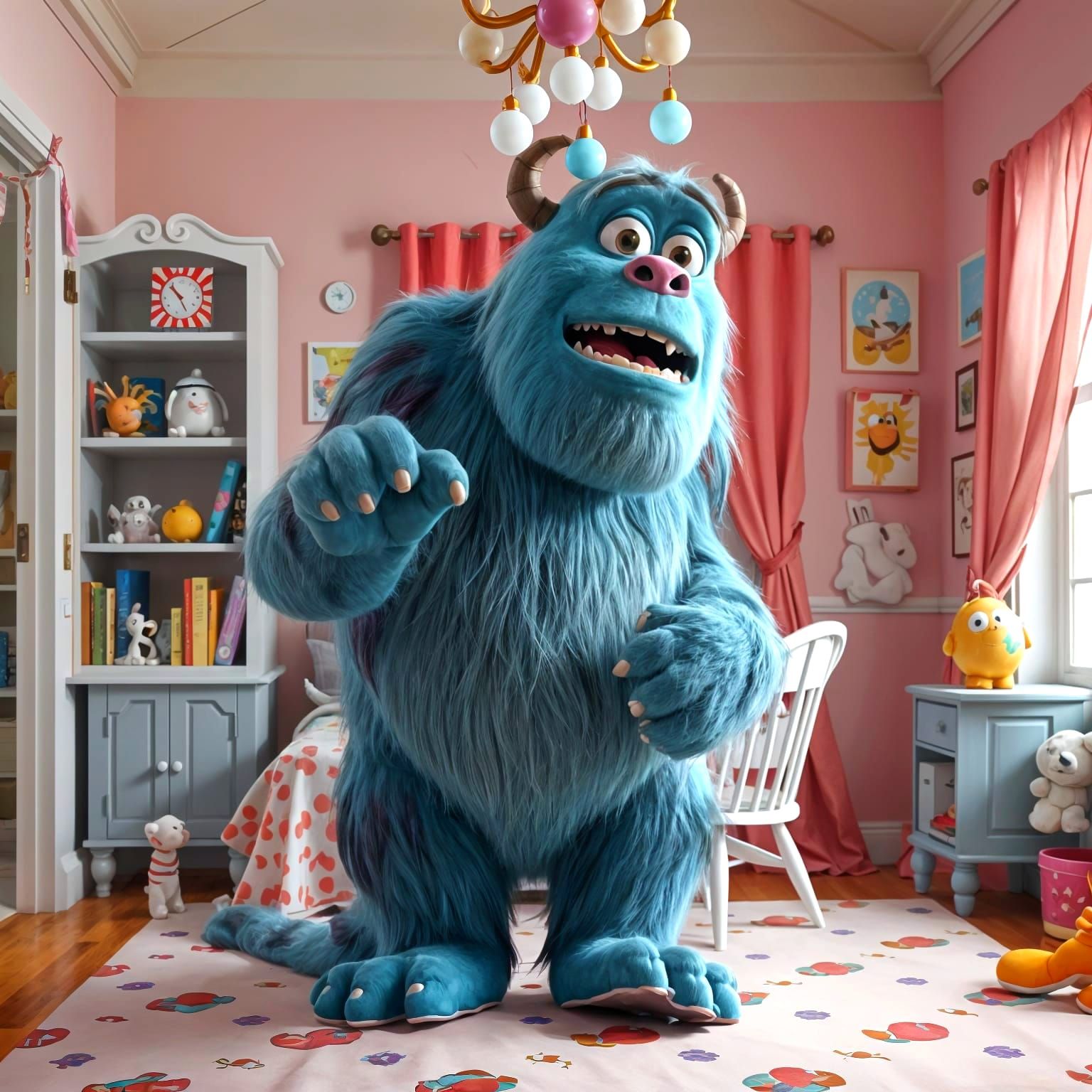 Sully in a Whimsical Pink Girl's Room